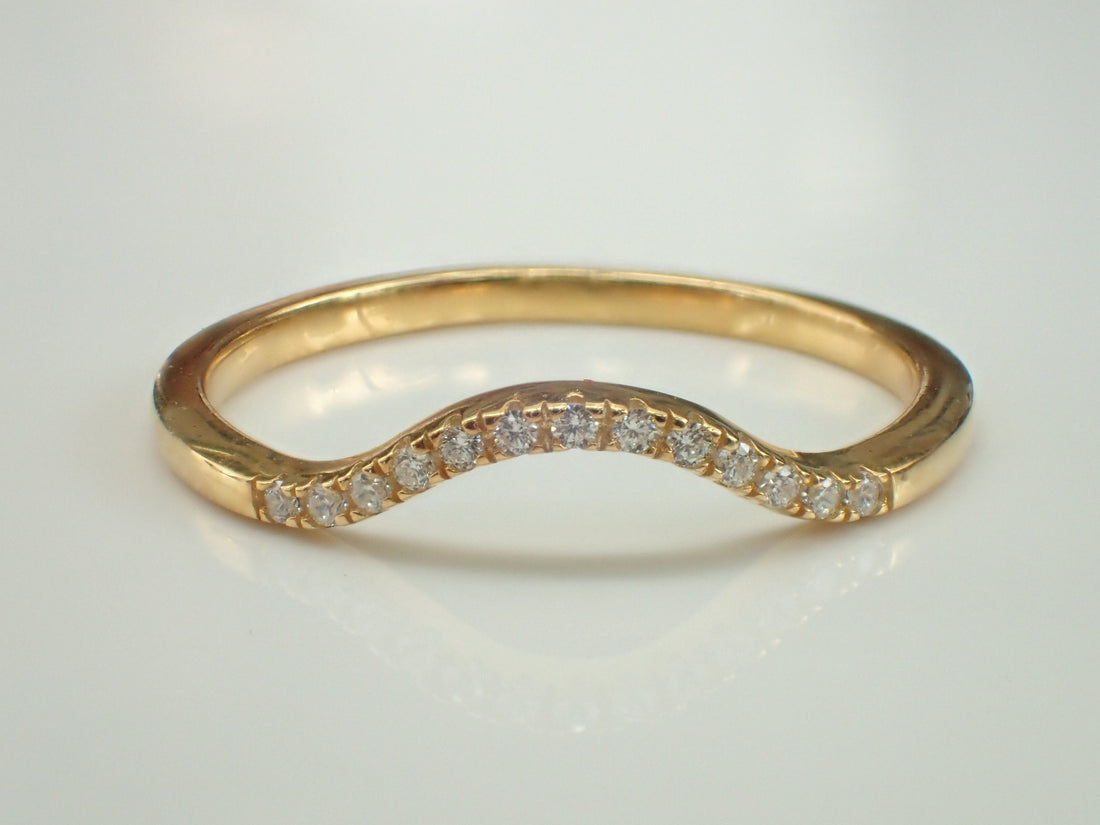 Moissanite Curved Wedding Band, Chevron Wedding Band, Enhancer Gold Curved Band, Wrap Ring, Arch Ring, Chevron Ring