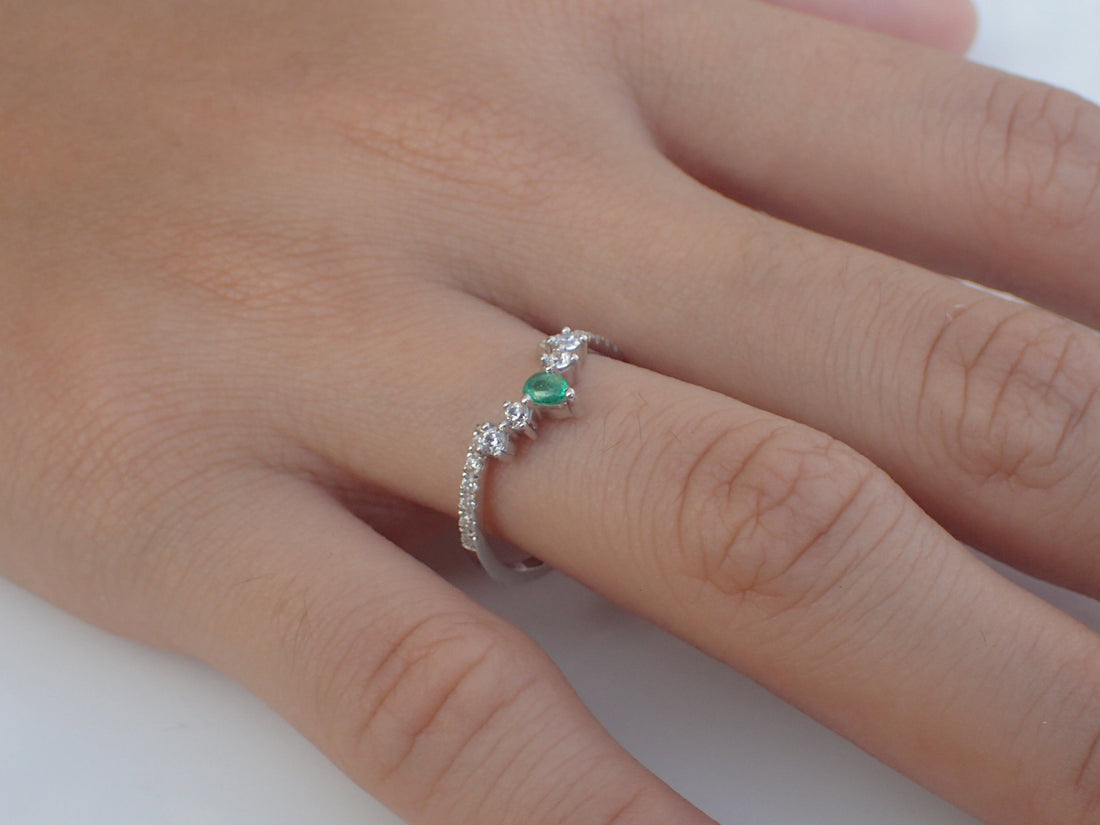 Emerald Curved Ring Enhancer for Engagement Ring Wrap Curve Wedding Band with Emerald