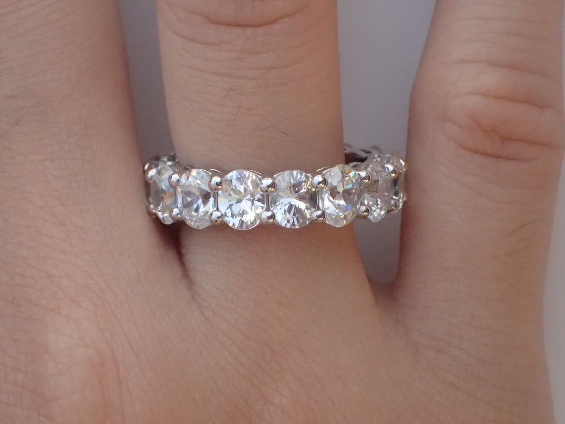 5x4 Oval Shapes White Sapphires Full Eternity Ring, 14k Gold Oval Shape Band, Oval Eternity Band, White Sapphires Band