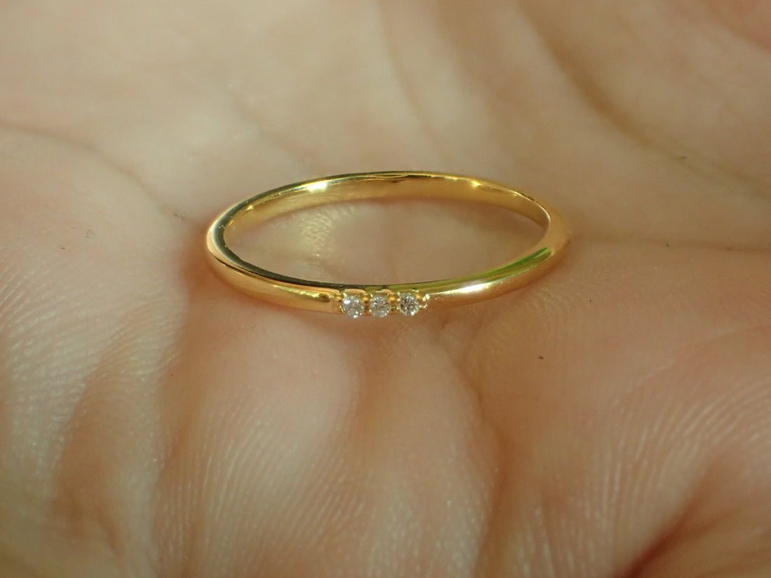 2 Stone Diamond Wedding Band / Thin Wedding Ring / 14k Gold Diamond Stackable Ring / Micro Pave Diamond Band / Promise Ring