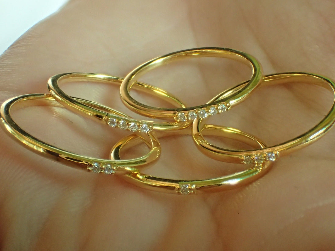 2 Stone Diamond Wedding Band / Thin Wedding Ring / 14k Gold Diamond Stackable Ring / Micro Pave Diamond Band / Promise Ring