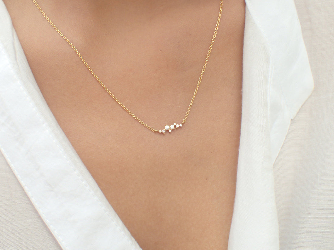 14k Solid Gold Cluster Necklace - Diamond Layering Necklace - Cluster Necklace - Unique Diamond Necklace - Prong Setting Pendant