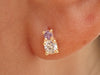 14k Two Stone Stud Earring / Mom and Daughter Earrings / Purple Amethyst- White Sapphire 0.28ctw / Gift for Mom / Gift for Daughter