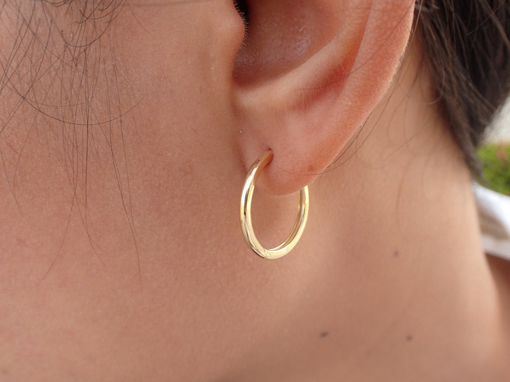 Dainty Hoop Earring, 14k Thin Earring, Tiny Gold Hoops, Thin Gold Hoops, Yellow Gold Hoops, Stud Pair Earrings
