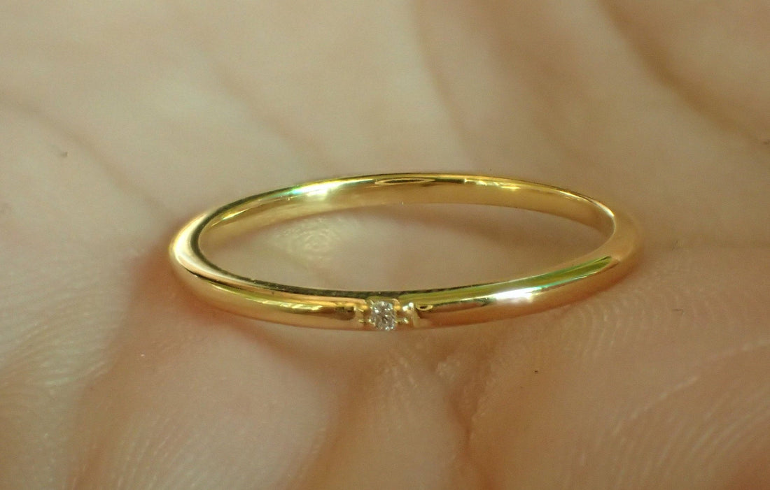 2 Stone Diamond Wedding Band / Thin Wedding Ring / 14k Gold Diamond Stackable Ring / Micro Pave Diamond Band / Promise Ring