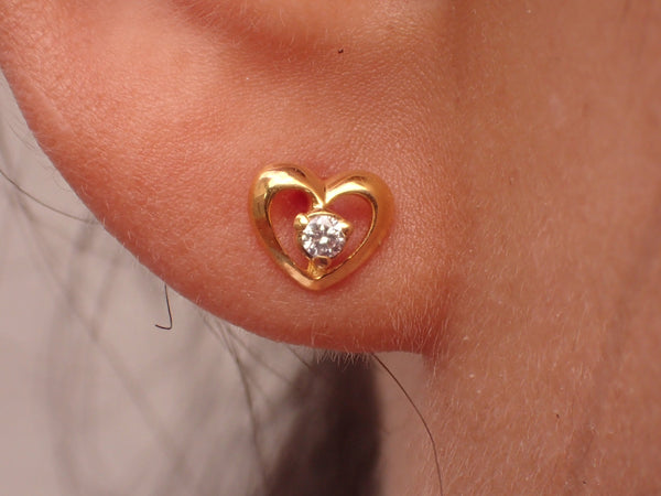 Heart Shape Earrings, Diamond Post Earring, Prong Set Earrings, Heart Shaped Posts, 14k Unique Earring