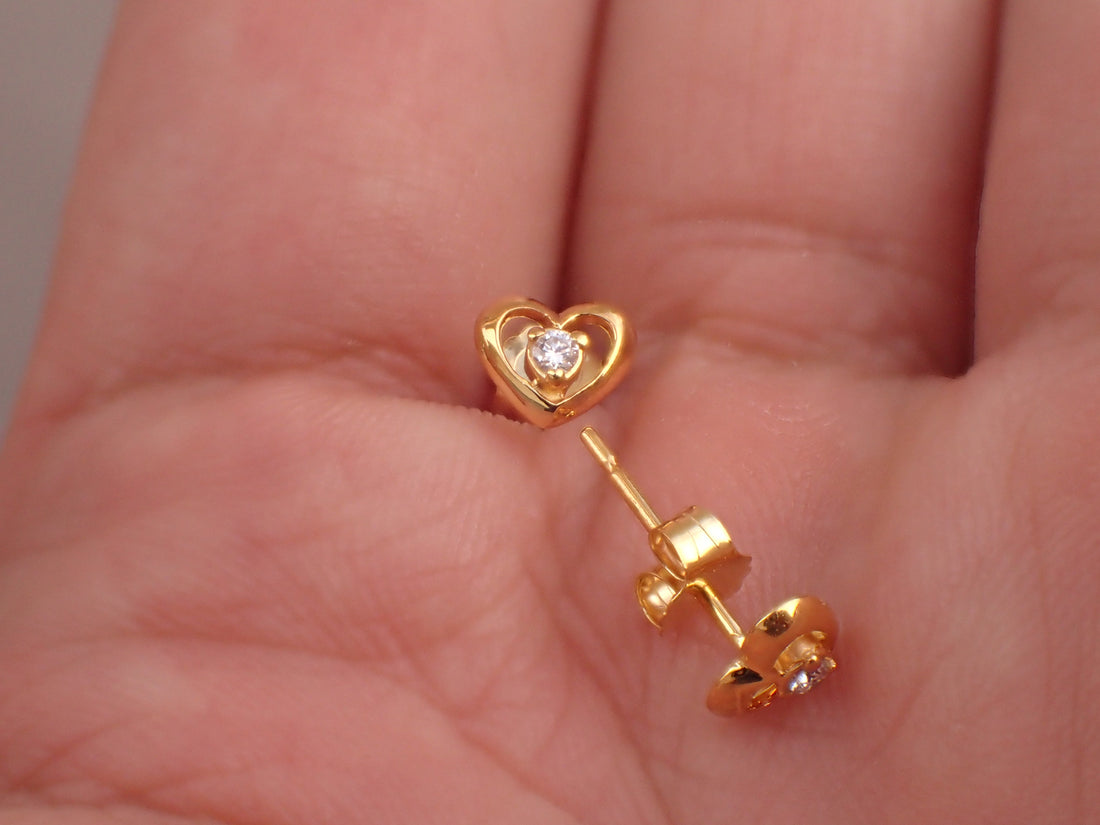 Heart Shape Earrings, Diamond Post Earring, Prong Set Earrings, Heart Shaped Posts, 14k Unique Earring