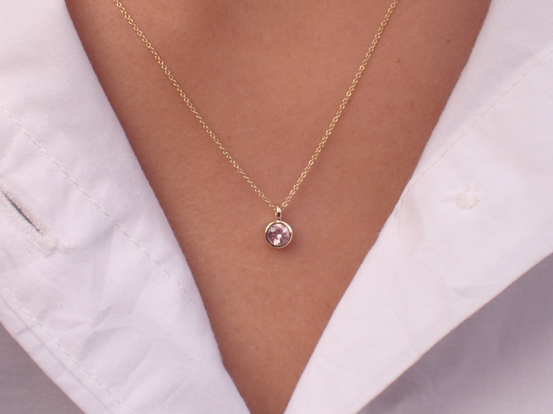 0.14ct Pink Sapphire Solitaire 14k Solid Gold Necklace Pendant - September Birthstone Necklace Gift