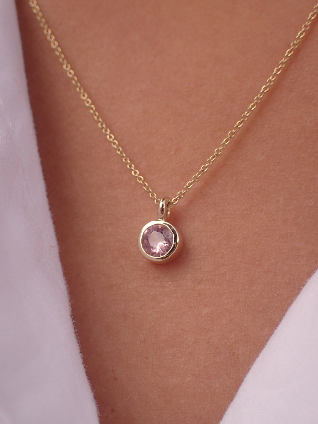 0.14ct Pink Sapphire Solitaire 14k Solid Gold Necklace Pendant - September Birthstone Necklace Gift