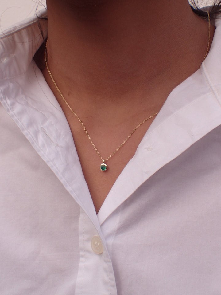 14k Emerald Necklace, Bezel Set Necklace, Crystal Solitaire, May Birthstone Gift, Delicate Emerald Solitaire Necklace