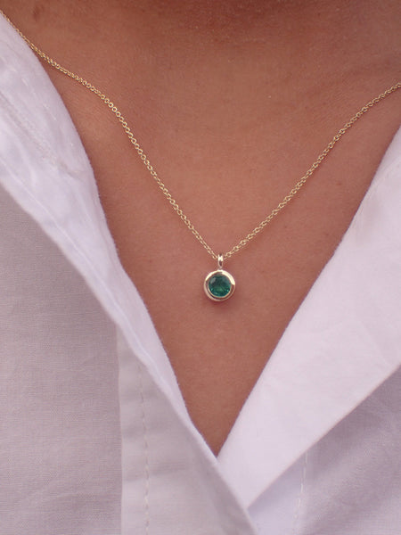 0.14ct Emerald Solitaire 14k Solid Gold Necklace Pendant - May Birthstone Gift