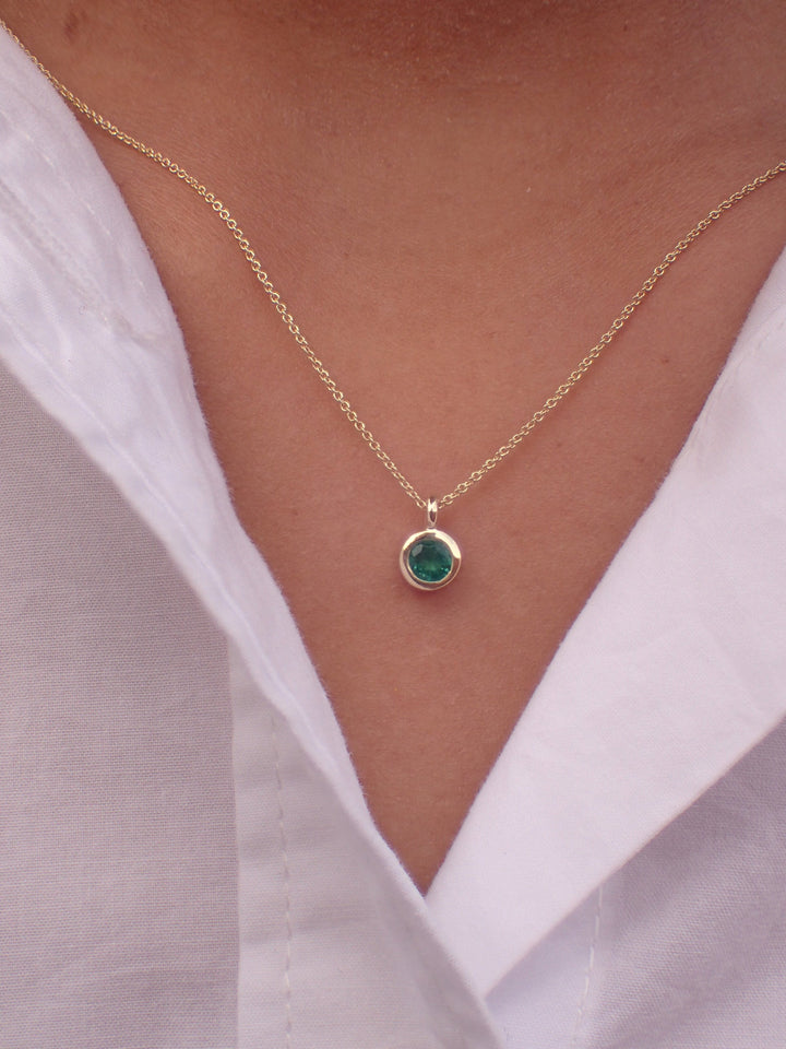 14k Emerald Necklace, Bezel Set Necklace, Crystal Solitaire, May Birthstone Gift, Delicate Emerald Solitaire Necklace