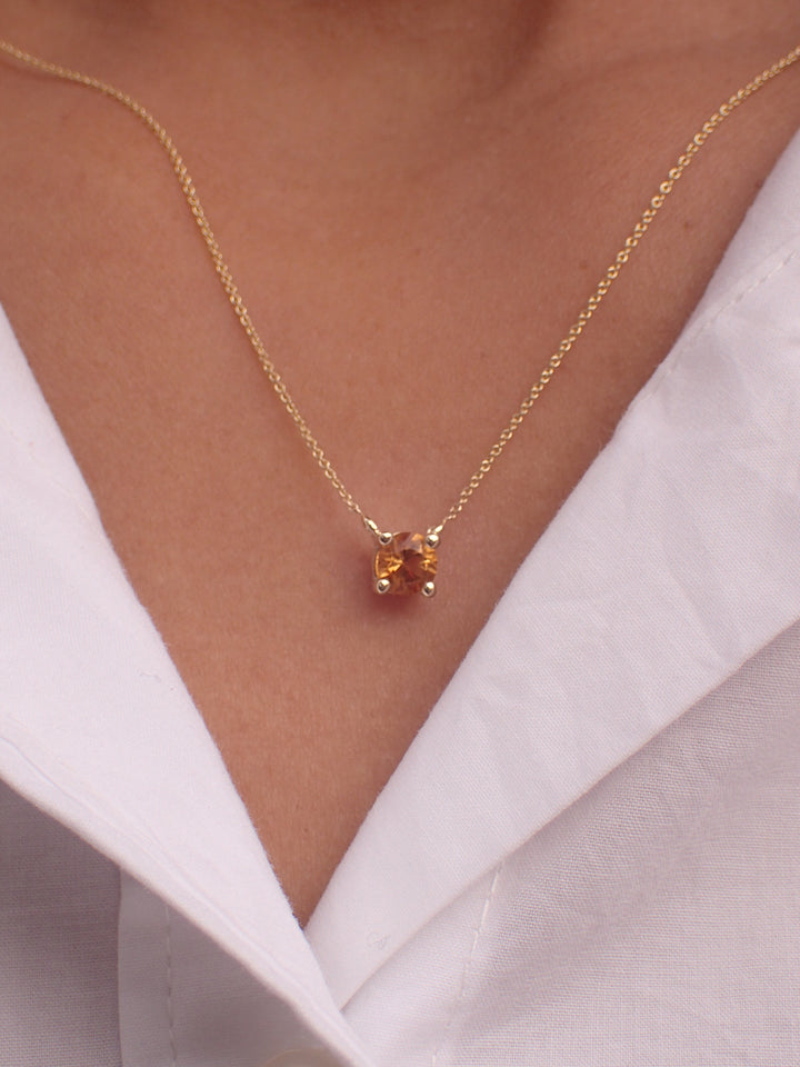 14k Citrine Necklace, Prong Set Necklace, Gold Citrine Pendant, Delicate Citrine, Orange Citrine, 4 Prong Citrine