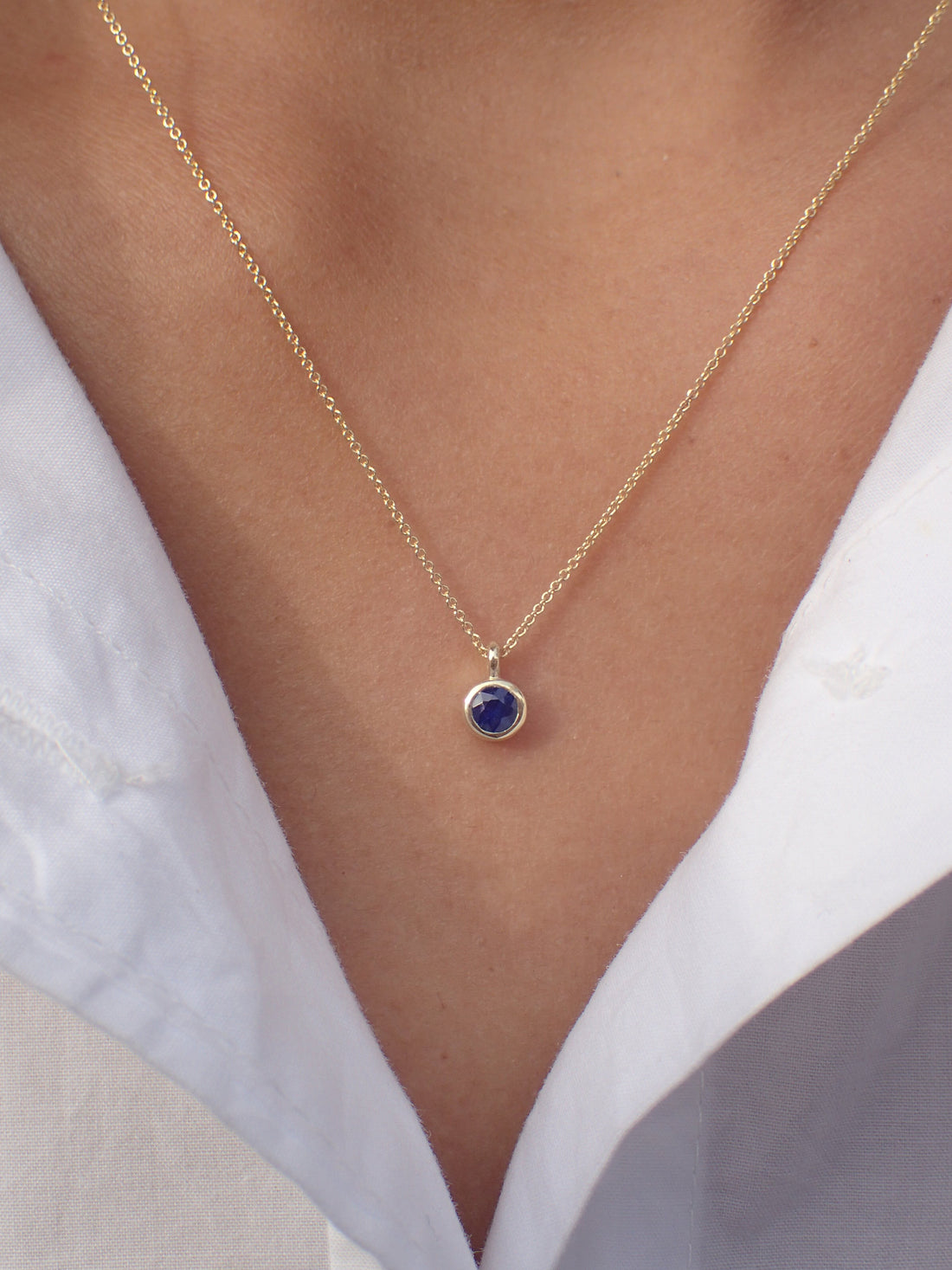 Blue Sapphire Necklace Gift for Her, 14k Solid Gold Bezel Set Necklace, 3.25mm Blue Sapphire Necklace