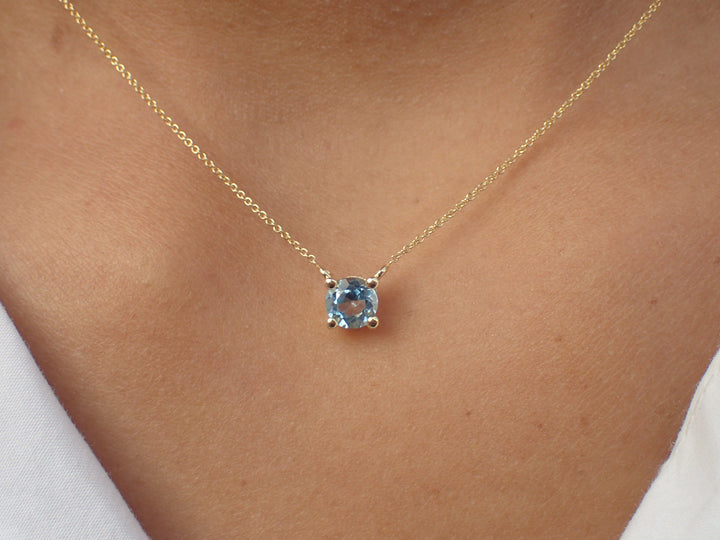 0.14ct London Blue Topaz Solitaire 14k Solid Gold Necklace Pendant - December Birthstone Month Gift