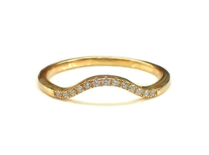 Moissanite Curved Wedding Band, Chevron Wedding Band, Enhancer Gold Curved Band, Wrap Ring, Arch Ring, Chevron Ring