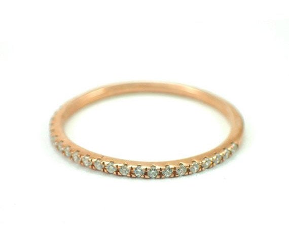 Moissanite Wedding Band, Half Eternity Midi Ring, Delicate Pinky Ring, Thin Dainty Ring, Solid Gold Dainty Stackable Ring