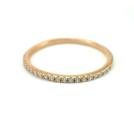 Half Eternity Midi Ring, Delicate Pinky Ring, Thin Dainty Ring, Rose Gold Dainty Stackable Ring, Diamond Wedding Band