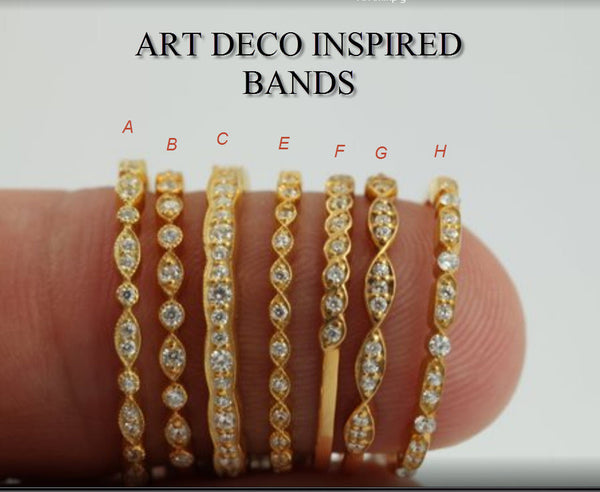 14k Art Deco Inspired Bands All Shapes White Sapphire - On Sale - Half Eternity Bands