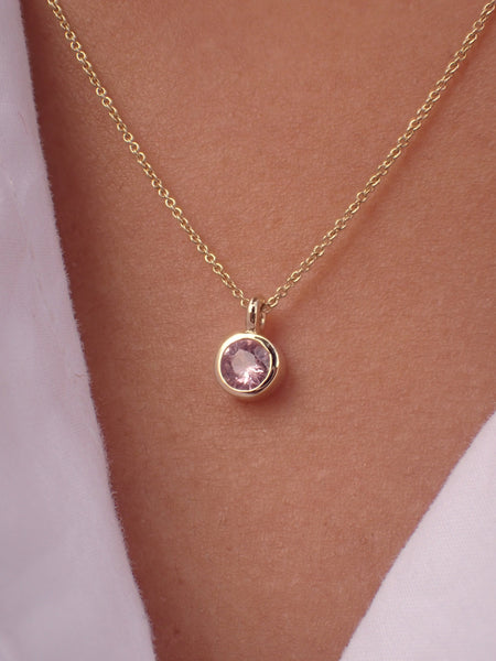 0.14ct Pink Sapphire Solitaire 14k Solid Gold Necklace Pendant - September Birthstone Necklace Gift