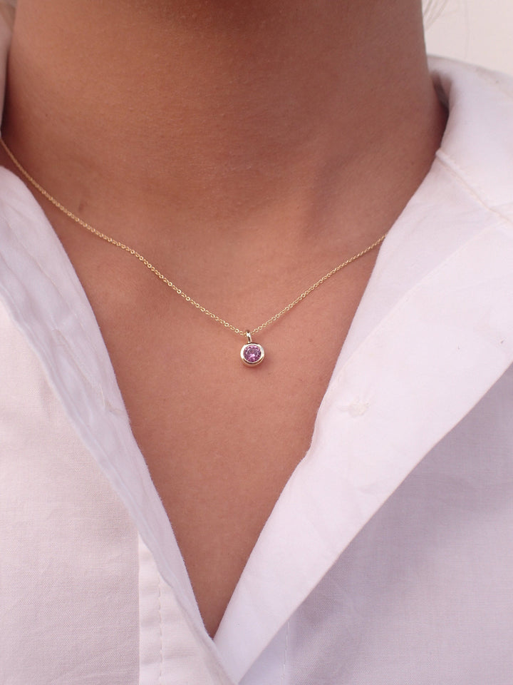 Solitaire Amethyst Necklace, Bezel Set Necklace, 14k Gold Chain Amethyst Solitaire, Round Cut Amethyst