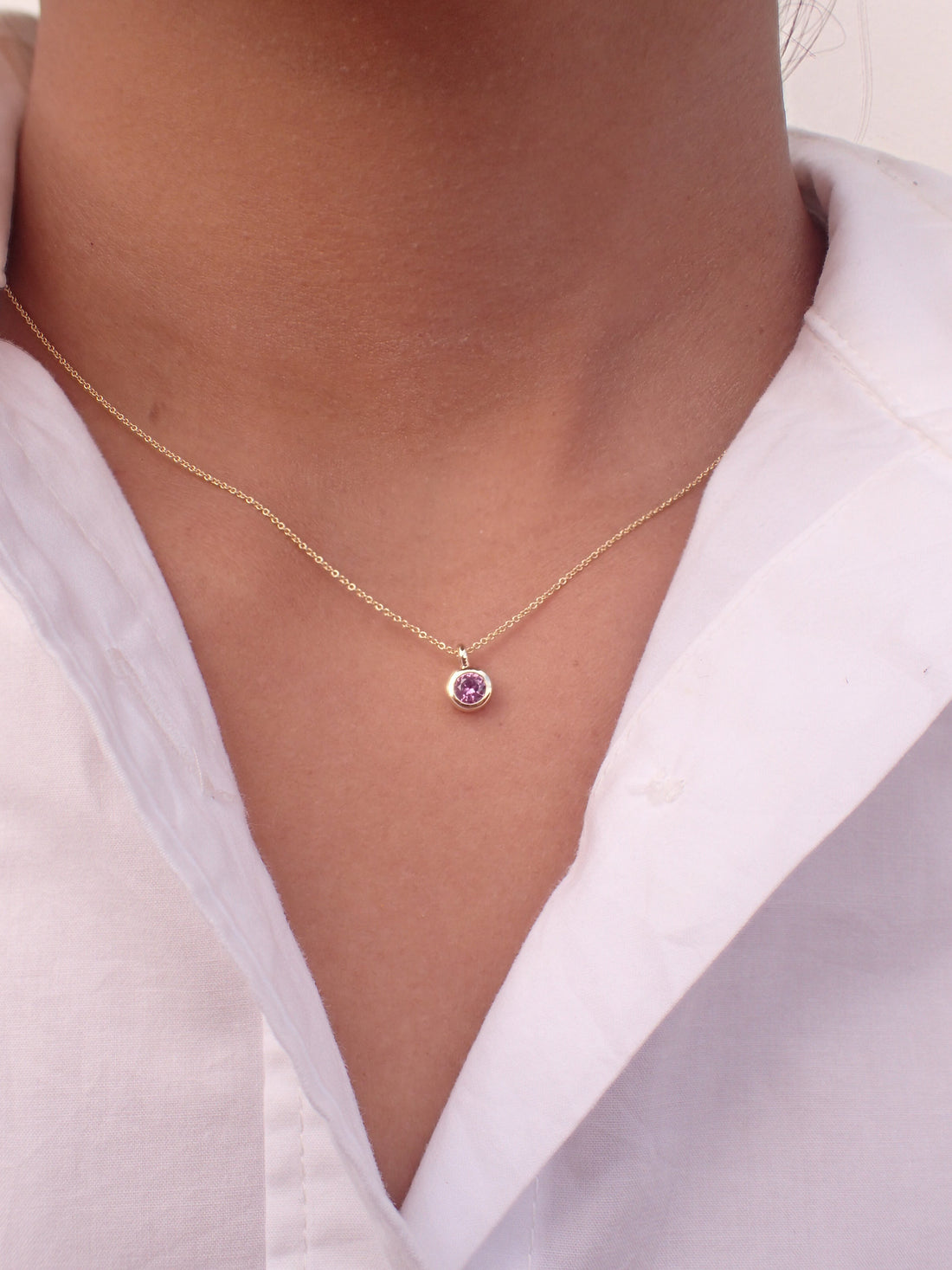 0.14ct Amethyst Solitaire 14k Solid Gold Necklace Pendant - February Birthstone Necklace Gift