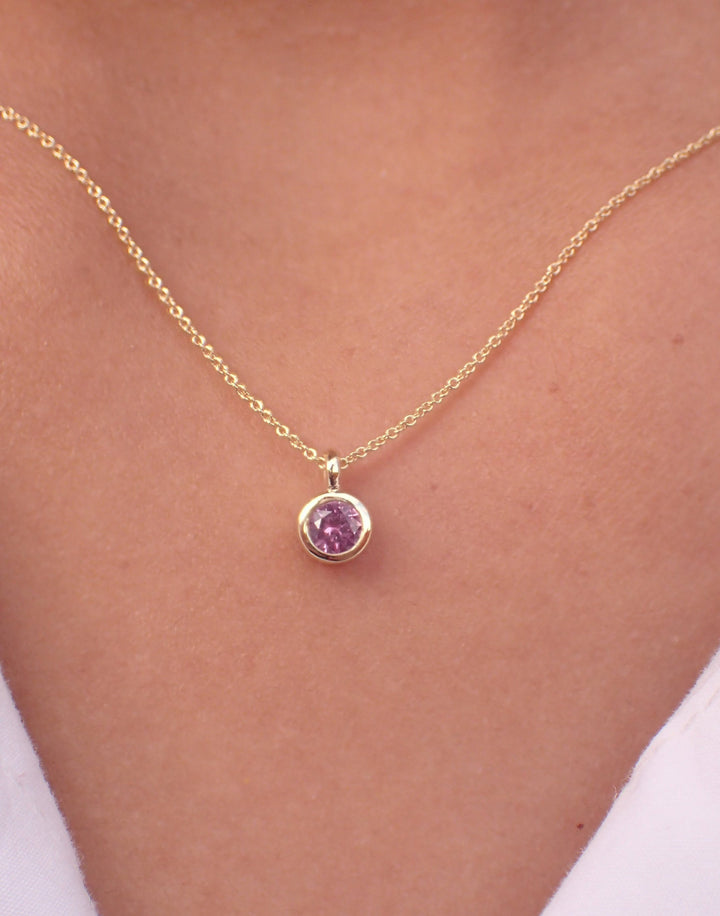 Solitaire Amethyst Necklace, Bezel Set Necklace, 14k Gold Chain Amethyst Solitaire, Round Cut Amethyst