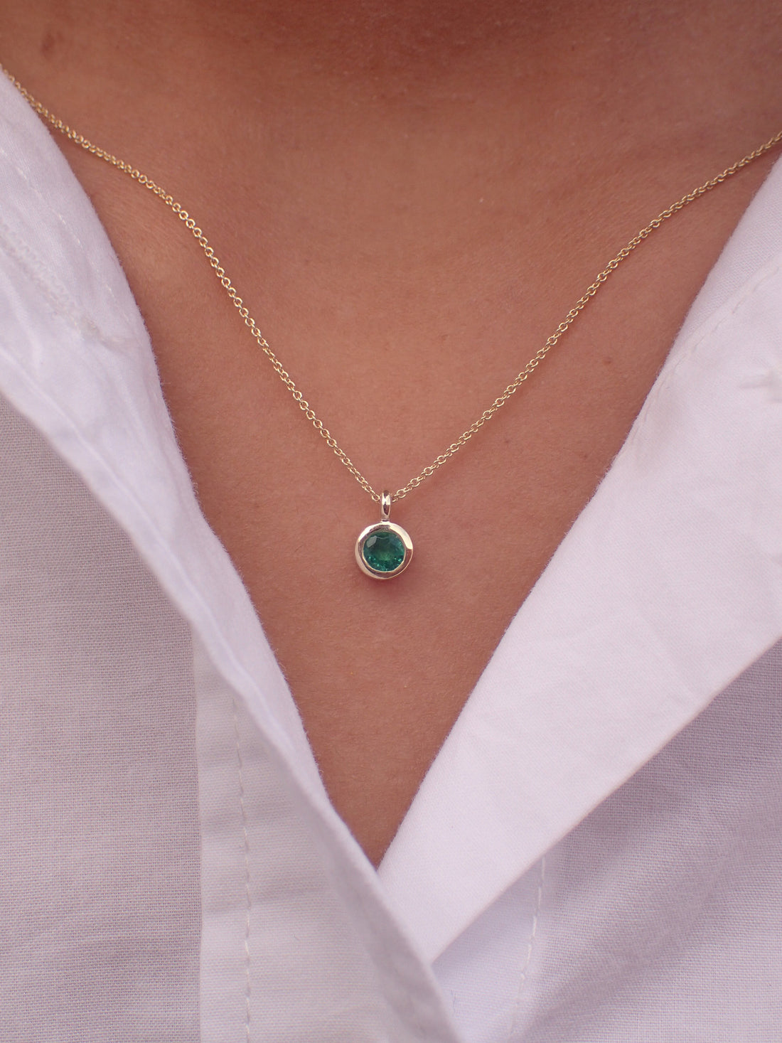 0.14ct Emerald Solitaire 14k Solid Gold Necklace Pendant - May Birthstone Gift