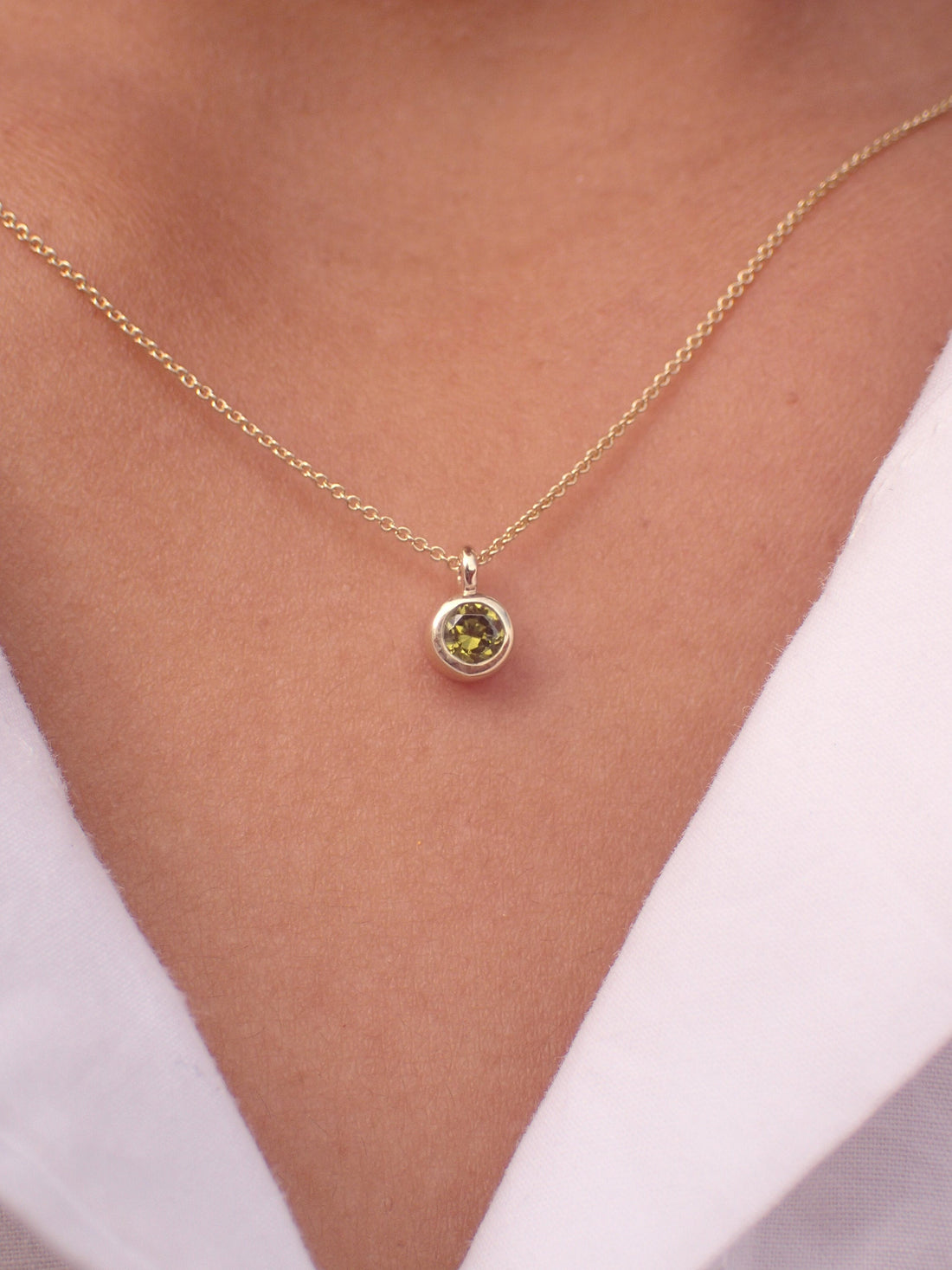 Peridot Necklace, August Birthstone, Bezel Set Necklace, Necklace Pendant 14k, Genuine Peridot, Raw Peridot Necklace