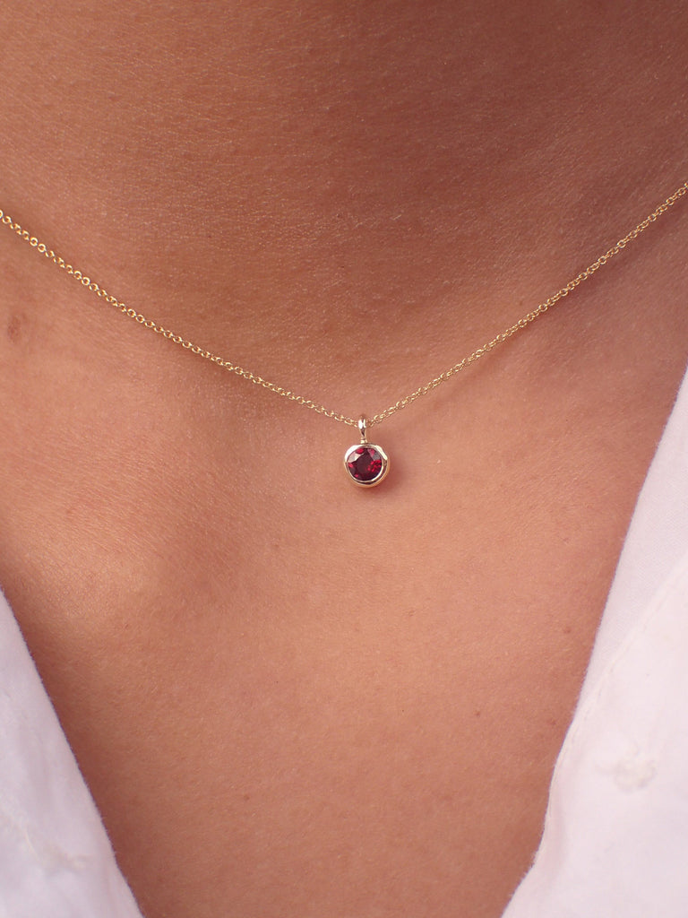 Ruby Necklace Gift for Her, 14k Solid Gold Bezel Set Necklace, 3.25mm Ruby Necklace Gift for Anyone