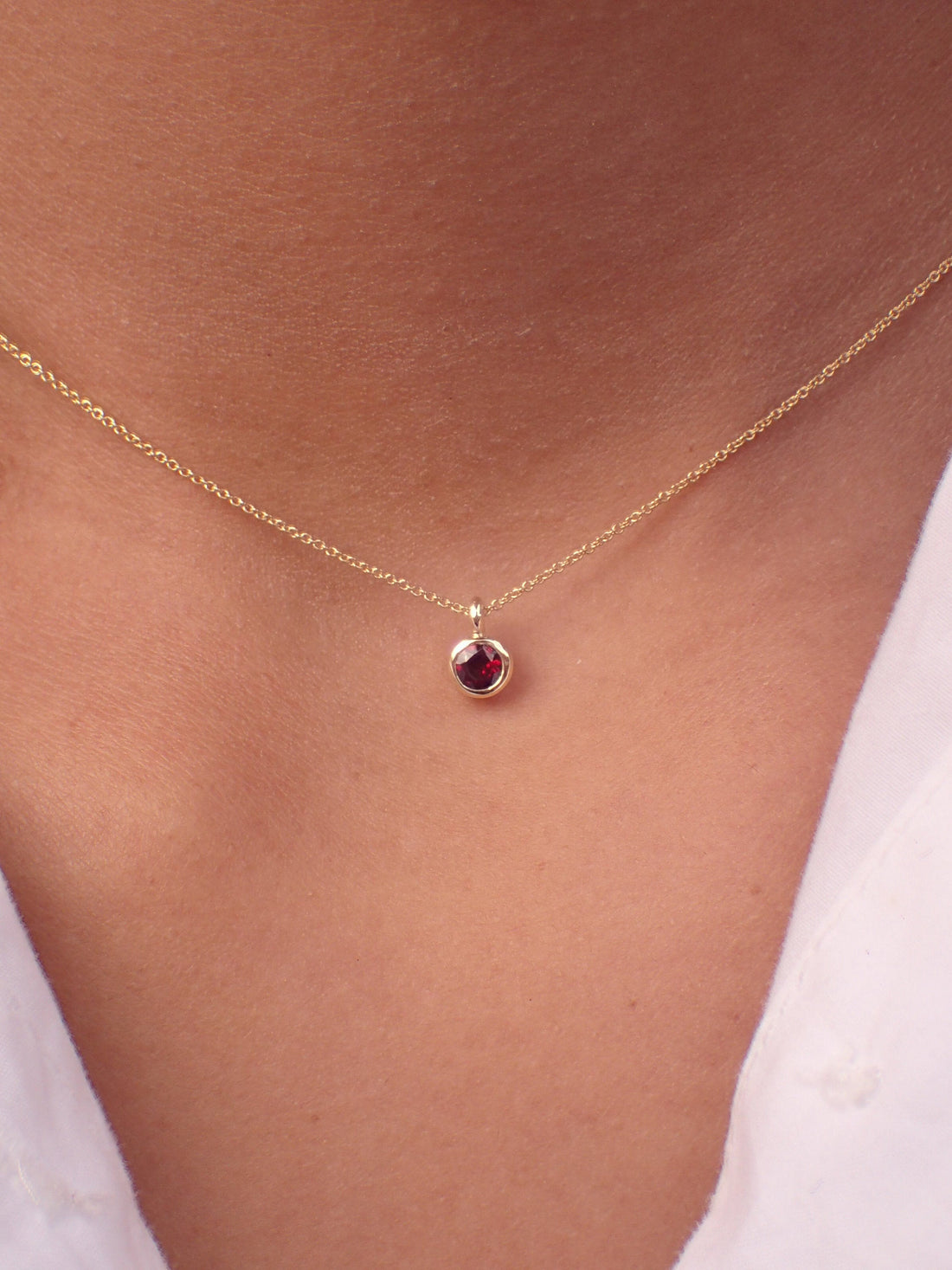 14k Ruby Necklace, Bezel Set Necklace, Gold Ruby Pendant, Delicate Ruby, Round Cut Ruby, July Birthstone Gift