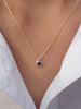 Blue Sapphire Necklace Pendant,14k Solid Gold  Bezel Set Necklace, September Necklace, Round Drop Necklace, Dark Blue Necklace