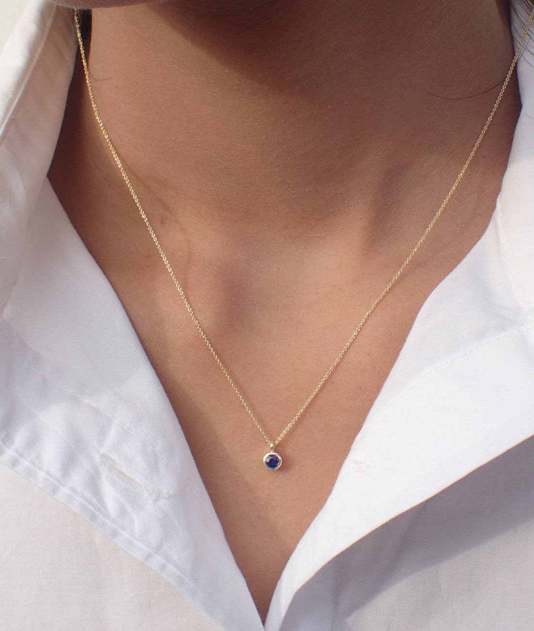 Blue Sapphire Necklace Gift for Her, 14k Solid Gold Bezel Set Necklace, 3.25mm Blue Sapphire Necklace