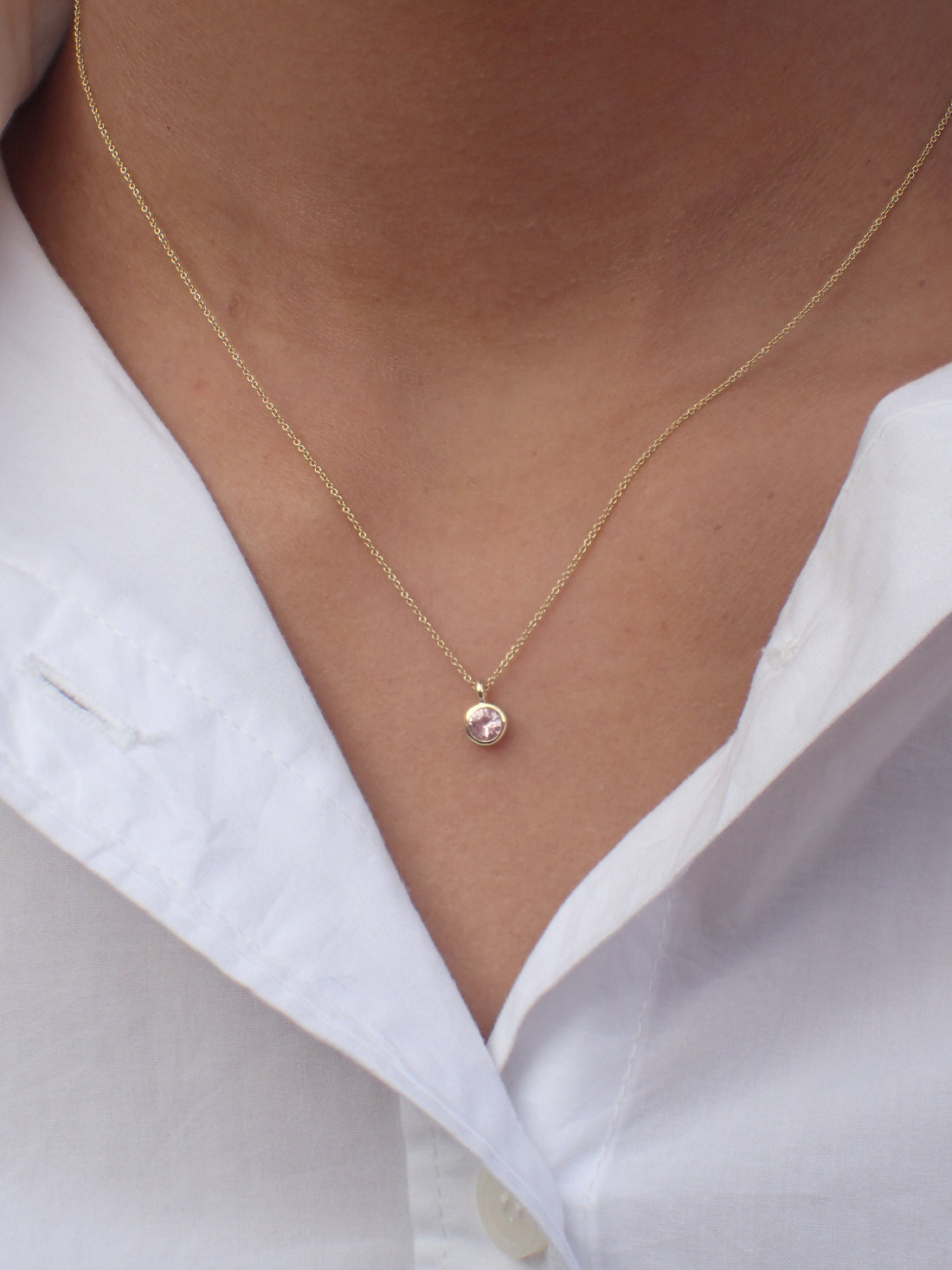 0.14ct Morganite Solitaire 14k Solid Gold Necklace Pendant - Delicate Bezel Set Morganite Necklace Gift for Her