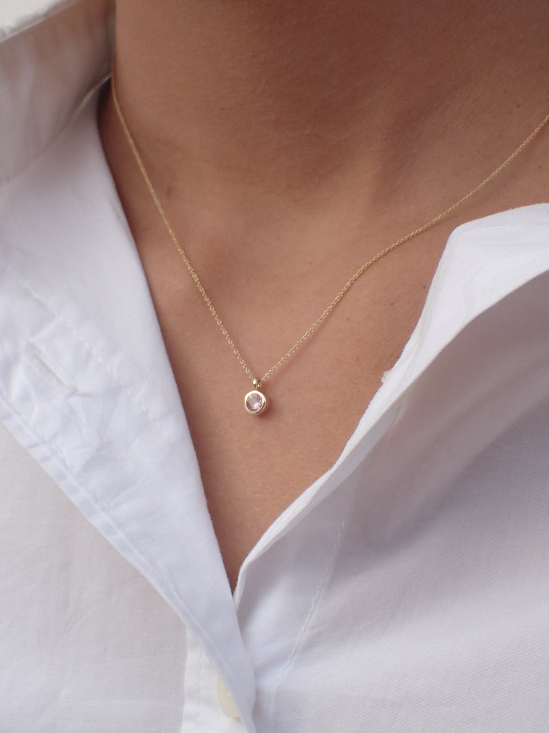 0.14ct Morganite Solitaire 14k Solid Gold Necklace Pendant - Delicate Bezel Set Morganite Necklace Gift for Her