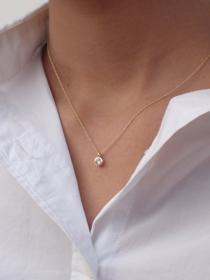 0.14ct Morganite Solitaire 14k Solid Gold Necklace Pendant - Delicate Bezel Set Morganite Necklace Gift for Her