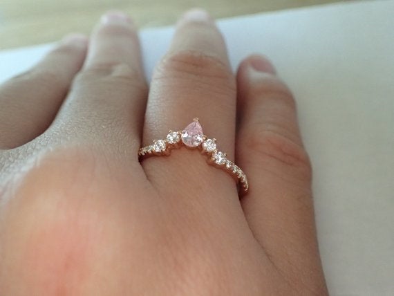 Curved Ring Enhancer, Engagement Ring Enhancer, Curved Chevron Platinum Wedding Band, Diamond Pink Sapphire Curved Ring