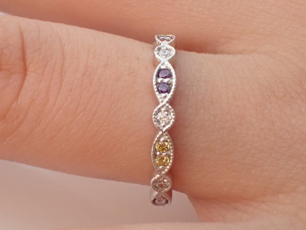 Art Deco Inspired Sapphire Rainbow Band Half Eternity Ring Sapphire
