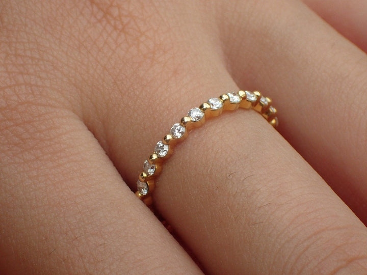 2mm Single Prong Ring, Full Eternity Band, Solid Gold Floating Bubble Prong Diamond Band, Ready to Ship - Fast Shipping