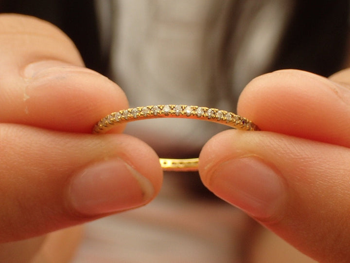 Full Eternity Micro Pave Band, 14K Yellow Gold Thin Dainty Band, Pave Diamond Band, Ready to Ship - Fast Shipping