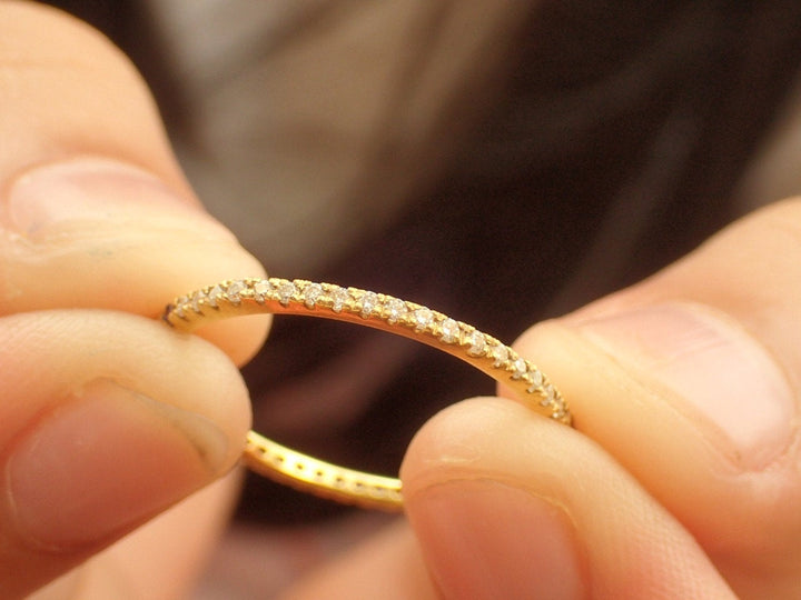 Full Eternity Micro Pave Band, 14K Yellow Gold Thin Dainty Band, Pave Diamond Band, Ready to Ship - Fast Shipping