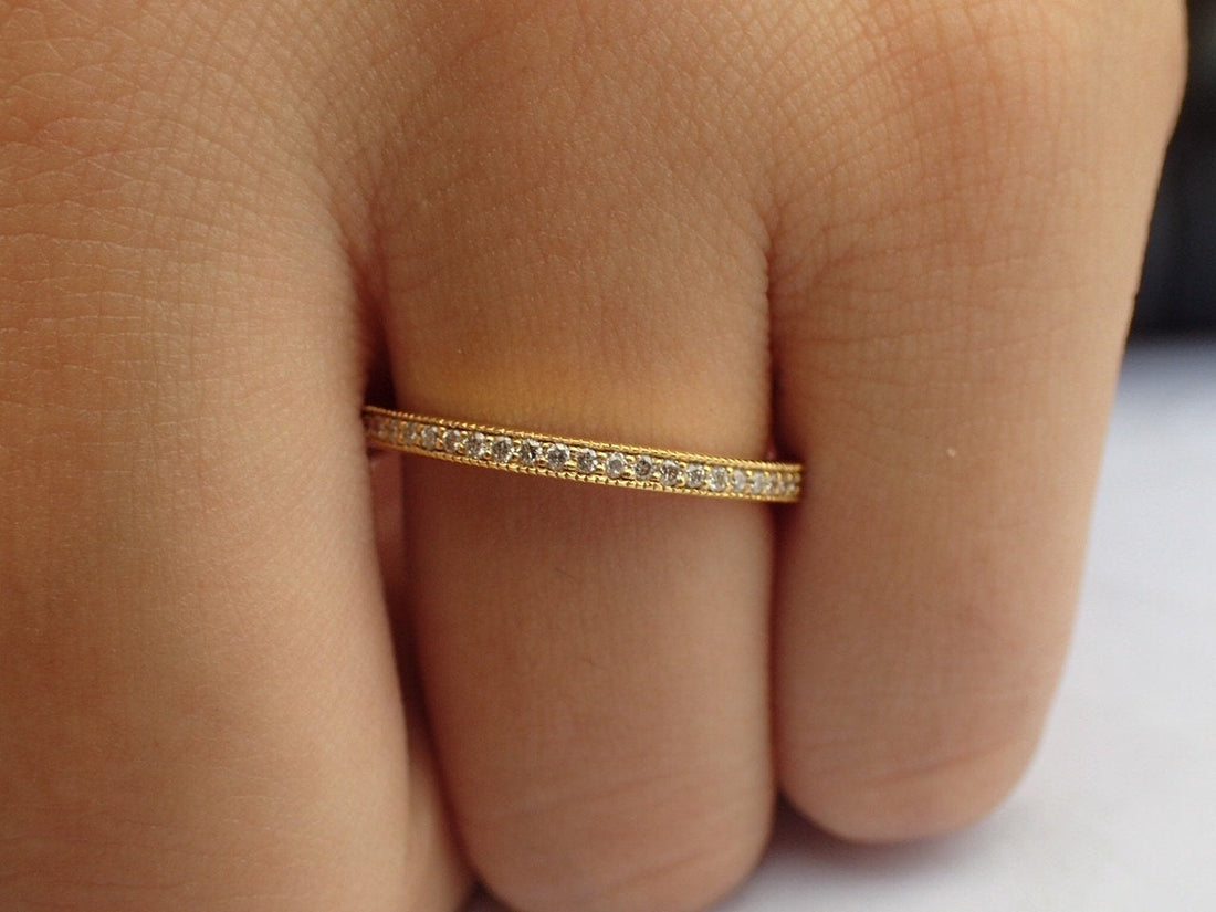 Full Eternity Channel Set Band, 14K Yellow Gold Diamond Band, Thin Dainty Band, Channel Set Ring, Ready to Ship - Fast Shipping