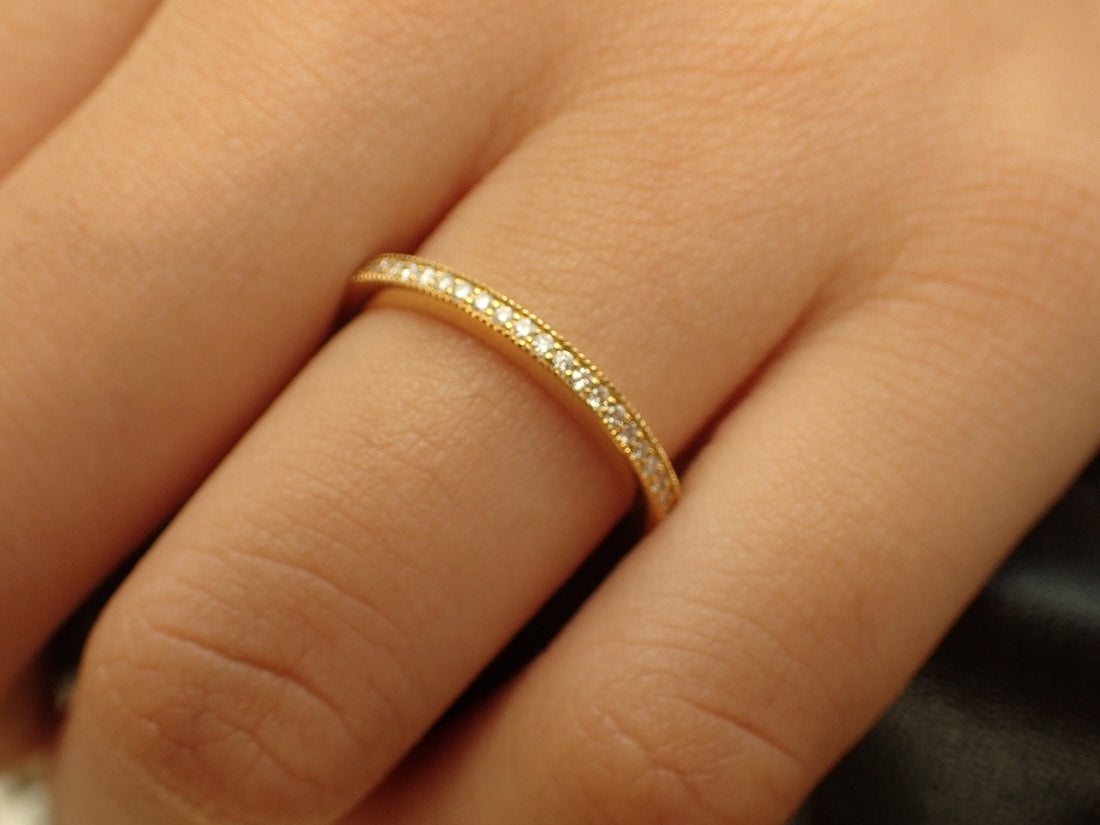 Full Eternity Channel Set Band, 14K Yellow Gold Diamond Band, Thin Dainty Band, Channel Set Ring, Ready to Ship - Fast Shipping