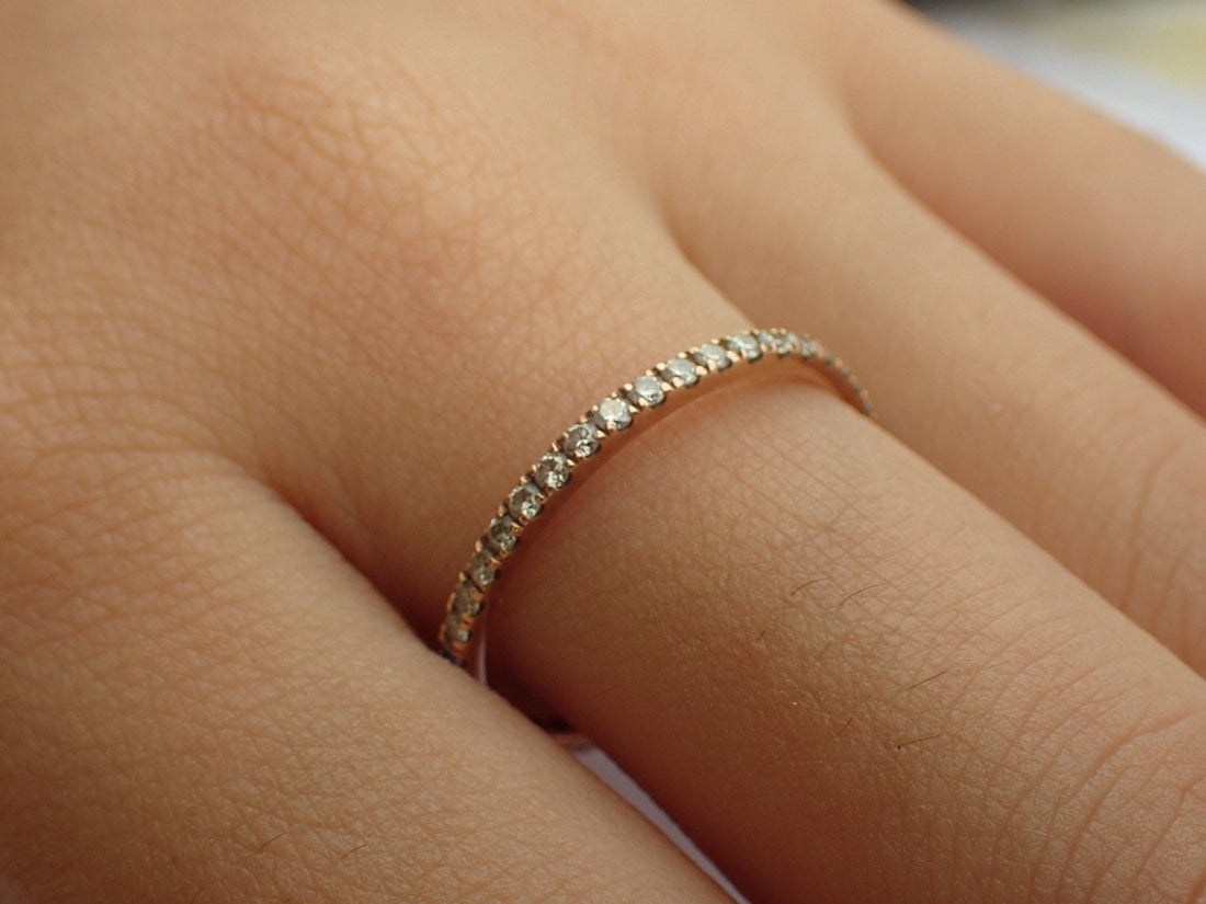 Micro Pave Eternity Diamond Band, 14k Rose Gold Delicate Dainty Full Eternity Band, Ready to Ship - Fast Shipping