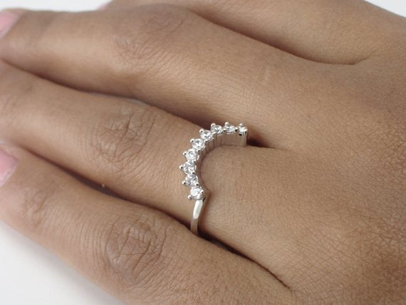 2mm Curved Ring, Curved Ring Enhancer, Diamond Matching Wedding Band, Diamond Crown Ring, Curved Chevron Ring