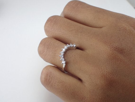 2mm Curved Ring, Curved Ring Enhancer, Diamond Matching Wedding Band, Diamond Crown Ring, Curved Chevron Ring