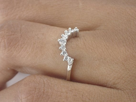 Diamond Curved Band, Curved Crown Ring, Diamond Wedding Band, Curved Ring Enhancer, Matching Diamond Ring