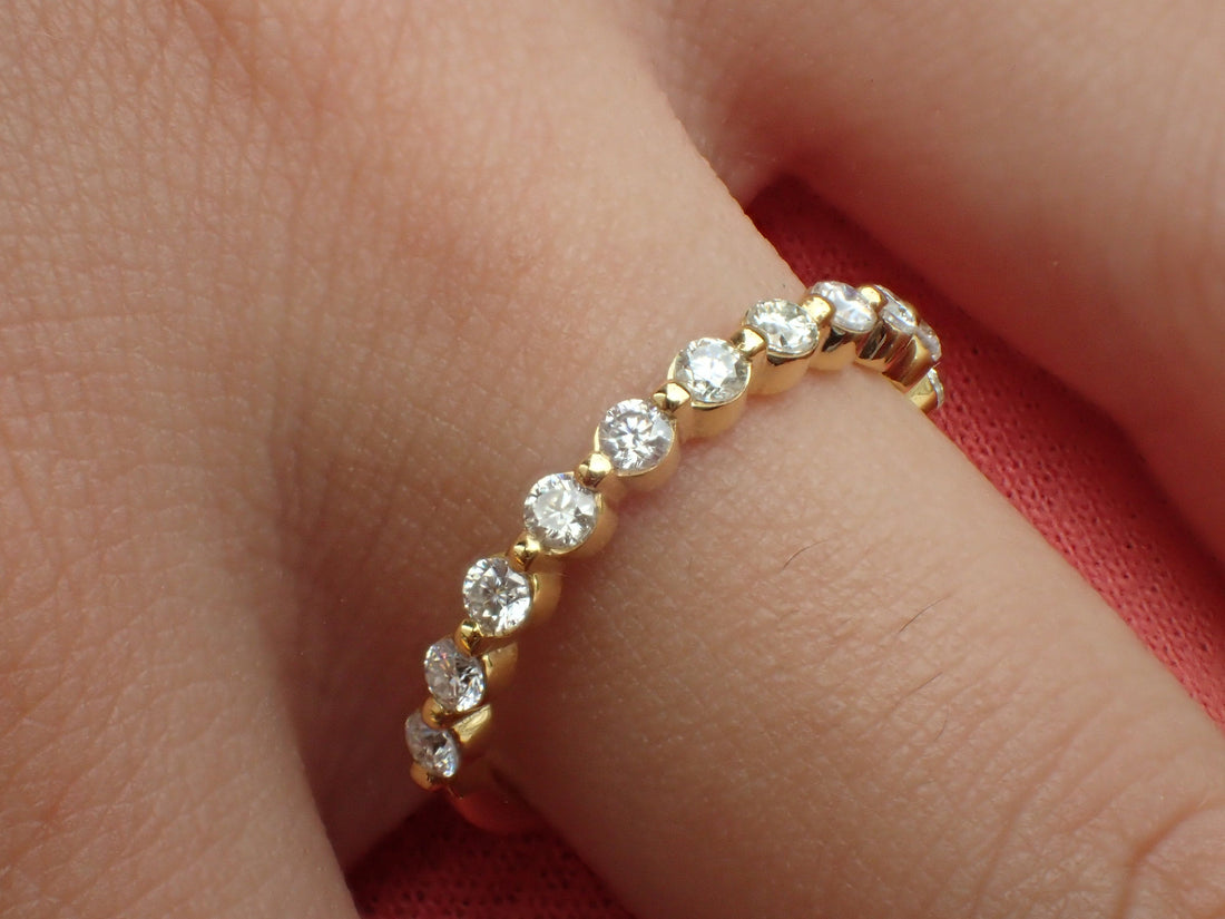 Single Prong Half Eternity Band, Floating Diamond Band, 14k Yellow Gold Prong Set Band, Ready to Ship – Fast Shipping