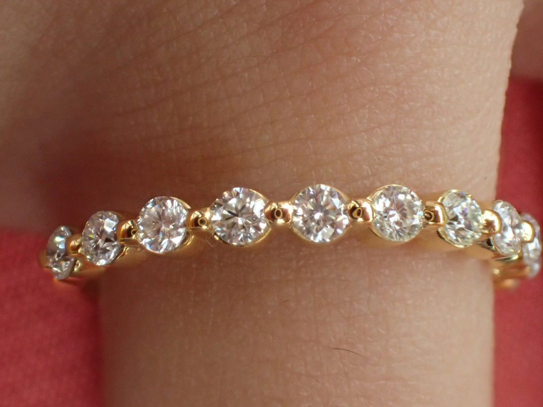 Single Prong Half Eternity Band, Floating Diamond Band, 14k Yellow Gold Prong Set Band, Ready to Ship – Fast Shipping