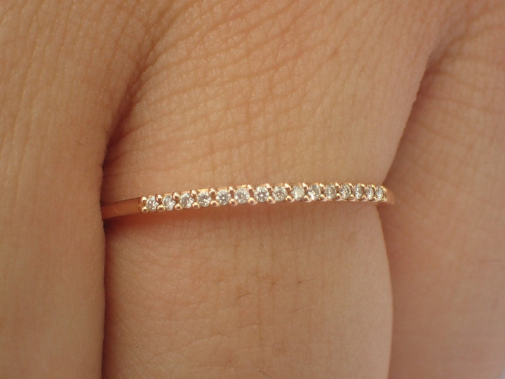 Diamond Stackable Ring, 14k Solid Gold Delicate Diamond Band, Micro Pave Eternity Thin Dainty Band, Delicate Diamond Band